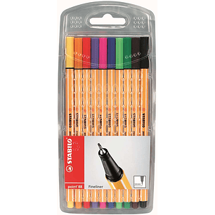 Stabilo Point 88 Pack de 10 Rotuladores de Punta Fina de Fibra - Trazo de 0.4 mm - Tinta con Base de Agua - Colores Surtidos