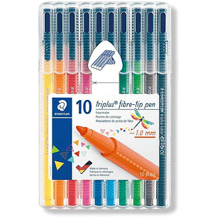 Staedtler Triplus Color 323 Pack de 10 Rotuladores de Punta Fina - Trazo de 1mm Aprox - Tinta Base de Agua - Colores Surtidos
