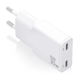 Aisens Cargador GaN Ultra Delgado 30W - 2xUSB-C PD3.0 QC4.0 - Color Blanco