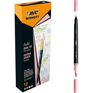 Bic Intensity Dual Tip Pastel Rotulador Doble Punta - Punta de Pincel + Punta Fina - Tinta con Base de Agua - Colores Pastel Surtidos