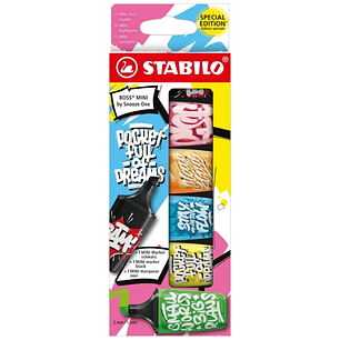 Stabilo Boss Mini by Snooze One Pack de 6 Mini Marcadores Fluorescentes - Trazo entre 2 y 5mm - Tinta con Base de Agua - Antisecado - Colores Surtidos