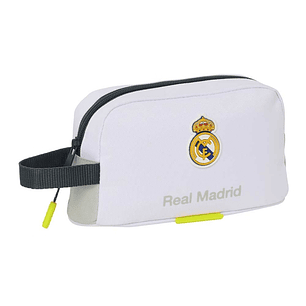 Safta Real Madrid Bolsa Isotermica Porta Alimentos de 1.7L - Asa de Mano - Cierre de Cremallera - 21.5x12x6.5cm - Color Blanco y Negro