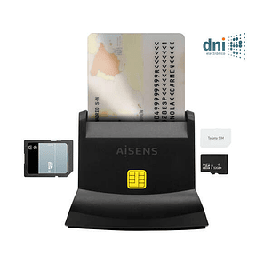 Aisens Lector de Tarjeta Inteligente DNI USB-C con Lector de Tarjetas SIM, SD, Micro SD, MMC, RS-MMC, MMC Micro - Color Negro