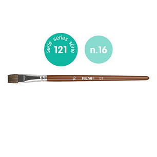 Milan 121 Pack de 6 Pinceles Escolares Planos Numero 16 - Bolsa con Colgador - Pelo de Cabra y Sintetico - Color Madera Oscuro