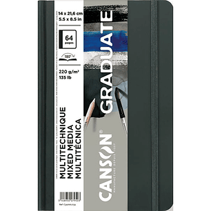 Canson Graduate Mix Media Cuaderno con 32 Hojas - 14x21.6cm - 220g - Grano Fino - Color Gris