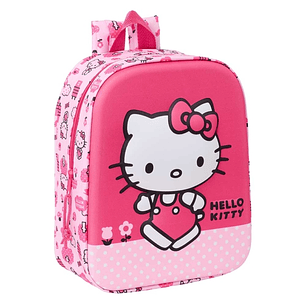 Safta Hello Kitty Mochila Guarderia 3D de 6L - Asa de Mano Superior - Asas Regulables y Acolchadas - Cierre de Cremallera - 22x27x10cm - Color Rosa