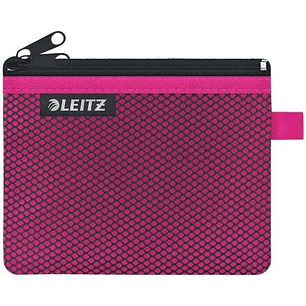 Leitz WOW Bolsa Porta-Todo Pequeña 2 Compartimentos - Tamaño 105x6x140mm - Lavable y Duradera - Cierre de Cremallera - Color Fucsia