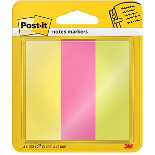 Post-It Pack de 3 Blocs de 100 Marcadores Reposicionables - Forma Rectangular - Colores Surtidos