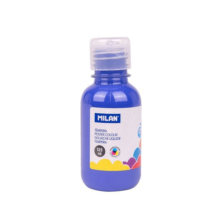 Milan Botella de Tempera 125ml - Tapon Dosificador - Secado Rapido - Mezclable - Color Azul Marino 1