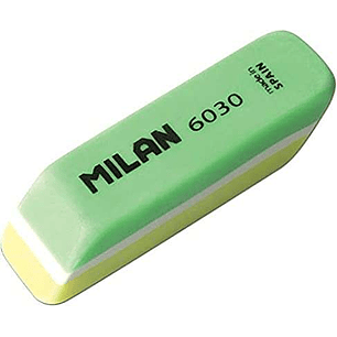 Milan Nata 6030 Goma de Borrar Biselada Bicolor - Plastico - No Daña el Papel - Colores Surtidos