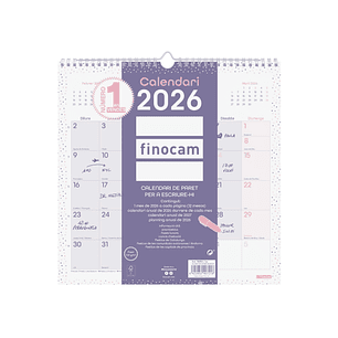 Finocam Chic Calendario de Pared en Catalan - Anual 2026 - 300x5x310mm - Espacio para Escribir - Color Morado