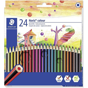 Staedtler Noris Colour 185 Pack de 24 Lapices Hexagonales de Colores - Fabricados en Wopex - Muy Resistentes - Madera de Fuentes Sostenibles - Colores