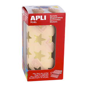 Apli Gomets Estrella Oro Metalizado - Tamaño 19.5mm - Adhesivo Permanente - 1416 Gomets por Rollo - Ideal para Actividades Creativas con Niños