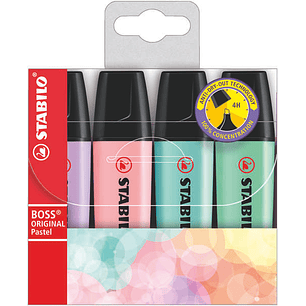 Stabilo Boss 70 Pastel Pack de 4 Rotuladores Marcadores Fluorescentes - Trazo entre 2 y 5mm - Recargable - Tinta con Base de Agua - Colores Pastel Sur