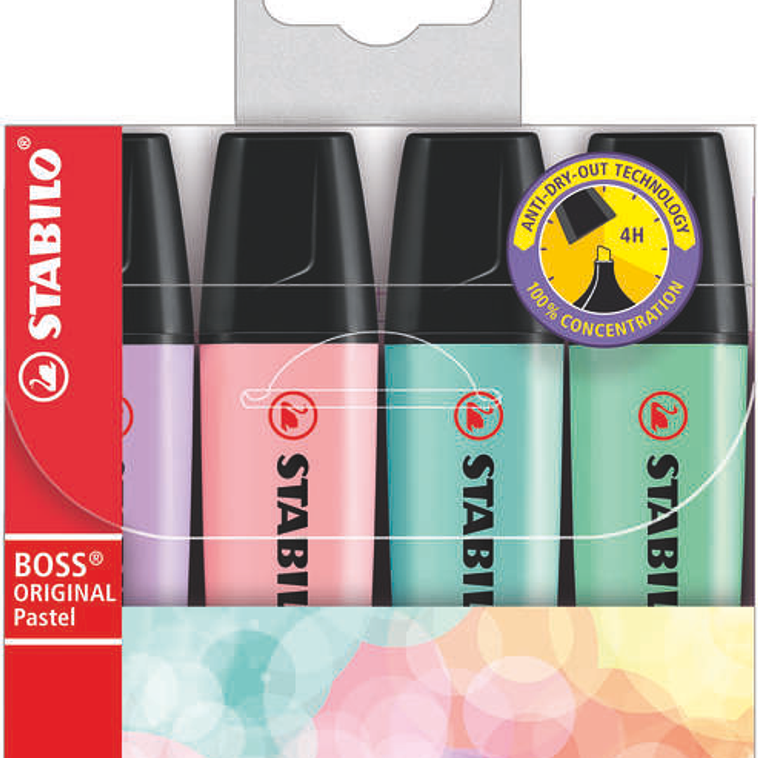 Stabilo Boss 70 Pastel Pack de 4 Rotuladores Marcadores Fluorescentes - Trazo entre 2 y 5mm - Recargable - Tinta con Base de Agua - Colores Pastel Sur 1