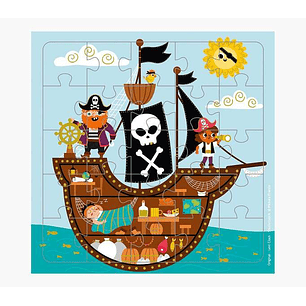 Pictura Tarjeta Puzzle Piratas - 15.5x15.5cm - 25 Piezas - Tematica Piratas - Incluye Tarjeta Plegada y Sobre Blanco - Certificacion FSC