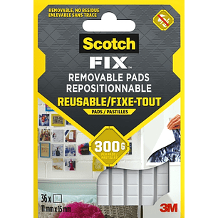 Scotch-Fix Pack de 36 Tiras Adhesivas Reutilizables - 11mm x 15mm - Color Blanco