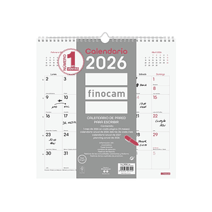Finocam Chic Calendario de Pared - Anual 2026 - 300x5x310mm - Espacio para Escribir - Color Blanco