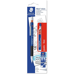 Staedtler Mars Micro Pack de 1 Portaminas 0.5mm + 1 Tubo de 12 Minas - Minas HB - Zona de Agarre de Goma