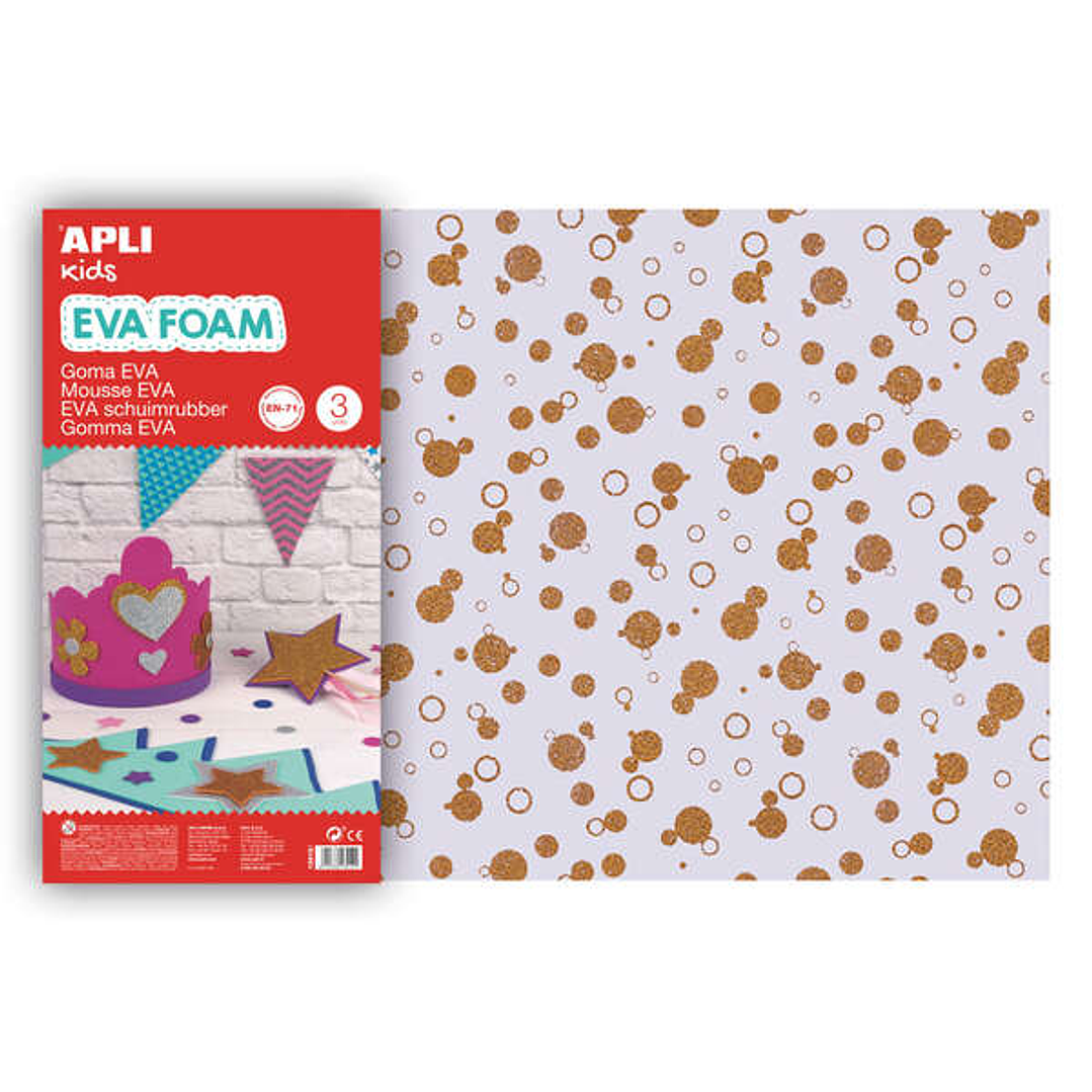 Apli Goma Eva Impresa Purpurina Circulos 600x400 - 3 Hojas Brillantes y Resistentes 1