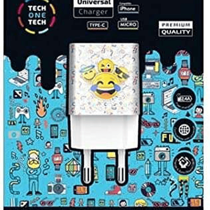 TechOneTech Emojitech Smile Cargador Doble de Pared USB-A - Alto Rendimiento 1