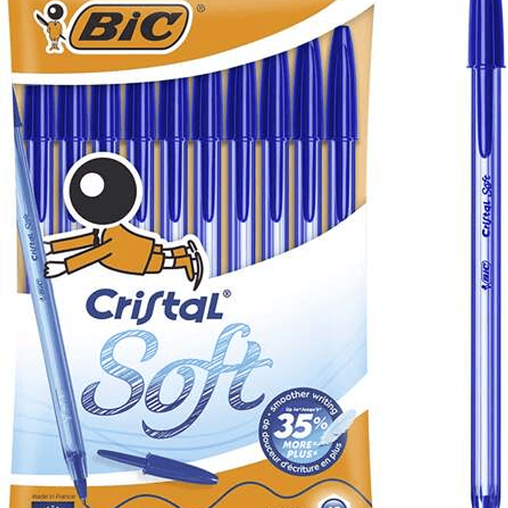 Bic Cristal Soft Pack de 10 Boligrafos de Bola - Punta Media de 1.2mm - Trazo 0.45mm - Escritura mas Fluida - Color Azul 1