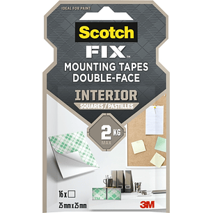 Scotch-Fix Pack de 16 Cuadrados Adhesivos de Doble Cara para Interior - 25 mm x 25mm - Color Blanco