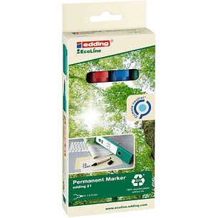 Edding 21 EcoLine Pack de 4 Rotuladores Permanentes - Punta Redonda - Trazo entre 1.5 y 3mm - 90% de Plastico Reciclado - Colores Surtidos