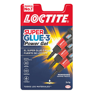 Loctite Superglue-3 Monodosis Power Gel 3x1g - Adhesivo Instantaneo Flexible y Extrafuerte - Formula en Gel Enriquecida con Particulas de Caucho - Res