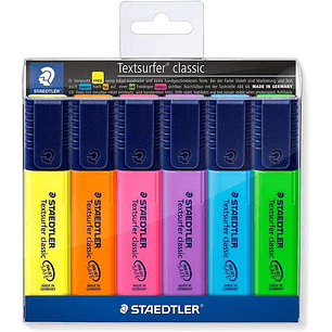 Staedtler Textsurfer Classic 364 Pack de 6 Marcadores Fluorescentes - Secado Rapido - Trazo 1 - 5mm Aprox - Colores Surtidos
