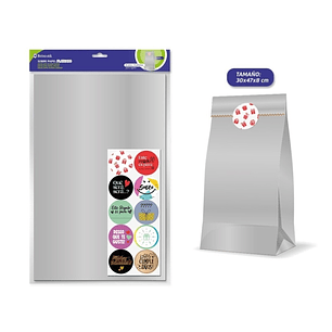 Bismark Pack de 10 Sobres Papel Kraft 50grs con 10 Pegatinas para Cierre - Medidas 30x47x8cm - Ideal para Regalos - Color Plata