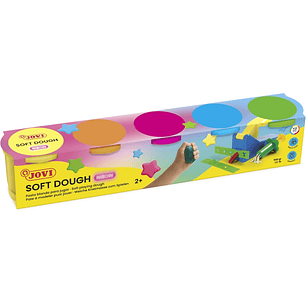 Jovi Soft Dough Estuche de 5 Botes Colores Neon - Blanda y Flexible - Facil de Amasar y Moldear - Ideal para Iniciacion al Modelaje - Fomenta Creativi