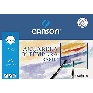 Canson Acuarela Basik Minipack de 6 Hojas A3 - 29.7x42cm - 370g - Color Blanco