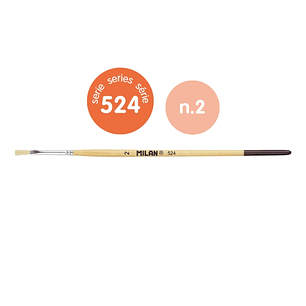 Milan 524 Pack de 12 Pinceles Plano - Numero 2 - Bolsa con Colgador - Cerda Natural - Mango Corto - Color Madera Claro