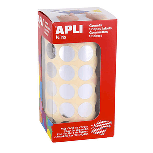 Apli Gomets Redondos Plata Metalizado Ø 15mm - 59 Hojas Pretroqueladas - 2832 Gomets por Rollo - Desarrolla Psicomotricidad Fina