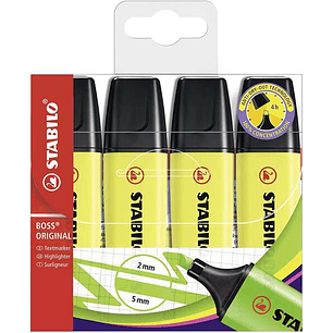 Stabilo Boss 70 Pack de 4 Marcadores Fluorescentes - Trazo entre 2 y 5mm - Recargable - Tinta con Base de Agua - Color Amarillo Fluorescente