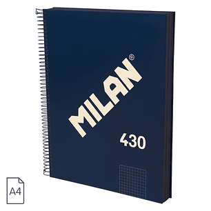 Milan 430 Since 1918 Cuaderno A4 con Espiral - Cuadricula 5x5mm - 120 Hojas de 95g - Tapa Dura - Color Azul