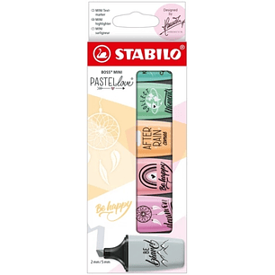 Stabilo Boss Mini Pastellove Pack de 6 Marcadores Fluorescentes - Trazo entre 2 y 5mm - Tinta con Base de Agua - Antisecado - Colores Rosa, Fucsia, Na
