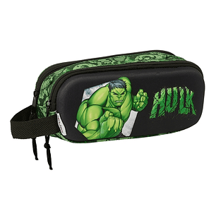 Safta Hulk Estuche Portatodo 3D - 2 Compartimentos - Asa de Mano - 21x8x6cm - Color Negro/Verde