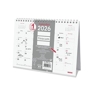 Finocam Chic Calendario de Sobremesa en Catalan - Anual 2026 - 210x70x155mm - Espacio para Escribir - Color Blanco