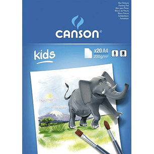 Canson Kids Pintura Bloc Encolado de 20 Hojas A4 - 21x29.7cm - 200g - Color Blanco
