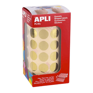 Apli Gomets Redondos Oro Metalizado - Ø 15mm - 2832 Gomets por Rollo - Adhesivo Permanente - Ideal para Escuelas y Talleres Infantiles