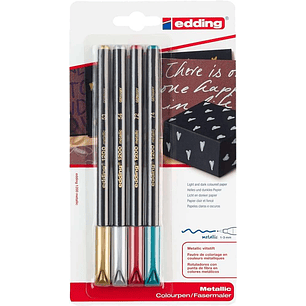 Edding 1200 Metallic Pack de 4 Rotuladores - Punta Redonda - Trazo 1mm - Tinta con Base de Agua - Colores Oro, Plata, Rojo y Verde Metalizados