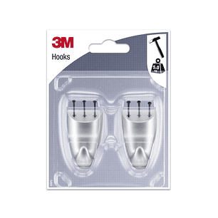 3M Pack de 2 Ganchos para Clavar - Formato M - Soporta hasta 5kg - Color Gris Metalizado