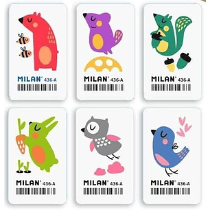 Milan 436A Goma de Borrar Rectangular Flexible - Miga de Pan - Caucho Sintetico - Dibujos Infantiles - Dibujos Surtidos