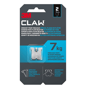 3M Claw Pack de 2 Ganchos de Metal para Paredes de Yeso - Soporta hasta 7 kg - Color Gris/Titanio