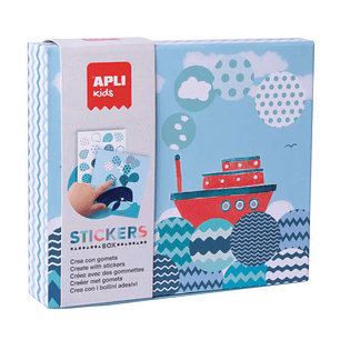 Apli Kids Juego de Gomets Barco - 8 Laminas Ilustradas de 200G - 8 Hojas de Gomets Removibles Geometricos - Libro Guia con Ejemplos - Alto Valor Didac