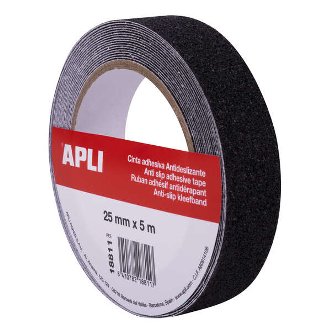 Apli Cinta Antideslizante 25mm x 5m - Resistente al Agua y al Desgaste - Facil de Cortar y Aplicar - Negro 1