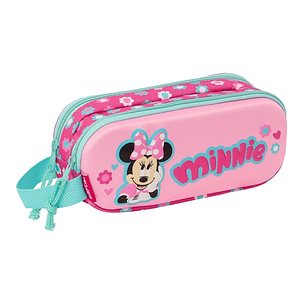 Safta Minnie Mouse Estuche Portatodo 3D - 2 Compartimentos - Asa de Mano - 21x8x6cm - Color Rosa