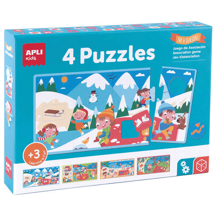 Apli Puzle de Asociacion las 4 Estaciones - 4 Puzles de 4 Piezas xxl - Elementos Geometricos Troquelados - Potencia Psicomotricidad Fina y Concentraci 1
